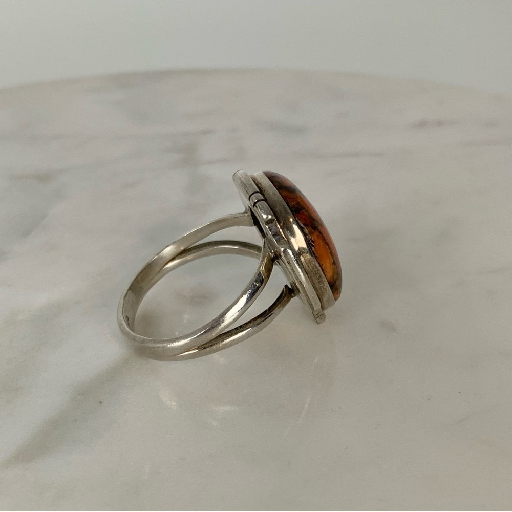 Sterling Silver Ring Oval Red Jasper Split Shank Sz 10.5 Stamped 925 Fiery Vtg - Picture 6 of 13